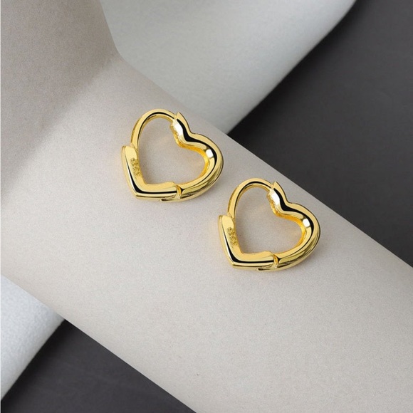 Jewelry - New 18K Gold Vermeil Heart Sterling Silver 925 Hoops earring set